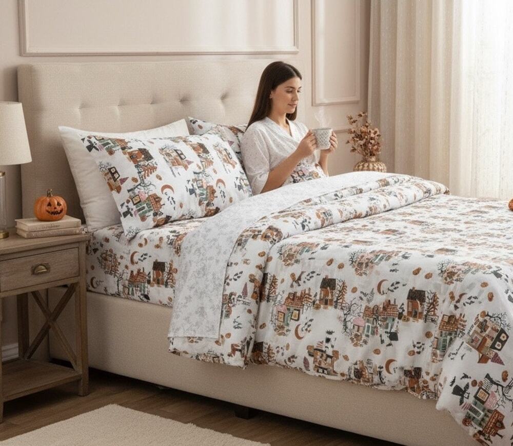 EnVogue Queen 4-Piece Halloween Sheet Set, Multicolor, OEKO-TEX Standard 100